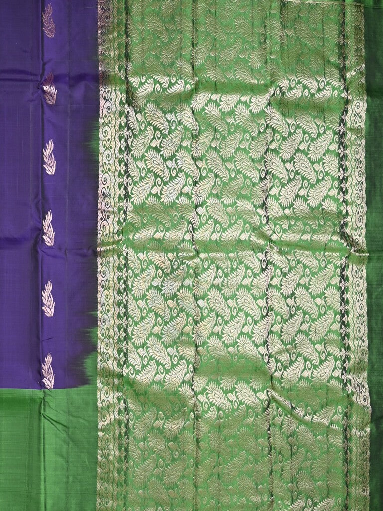 Kanchi pattu saree dark blue color allover zari motifs & zari border with rich pallu and contrast plain blouse