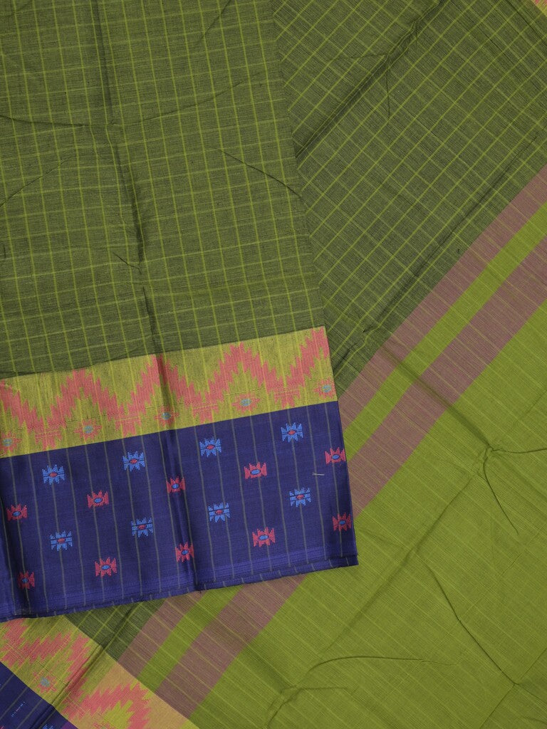 Dhaka cotton saree in bottle green color allover checks with contrast pallu