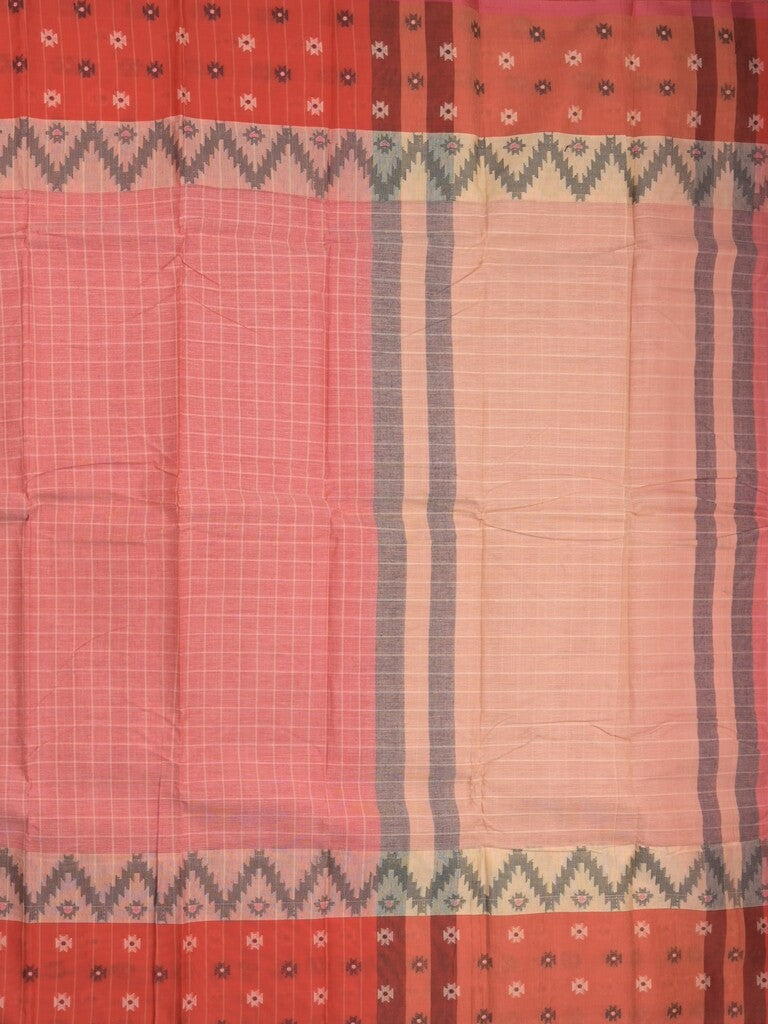 Dhaka cotton saree in red color allover checks with contrast pallu
