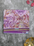 Kota fancy fancy saree half white color allover prints & zari border with printed pallu and contrast plain blouse