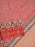 Dhaka cotton saree in red color allover checks with contrast pallu