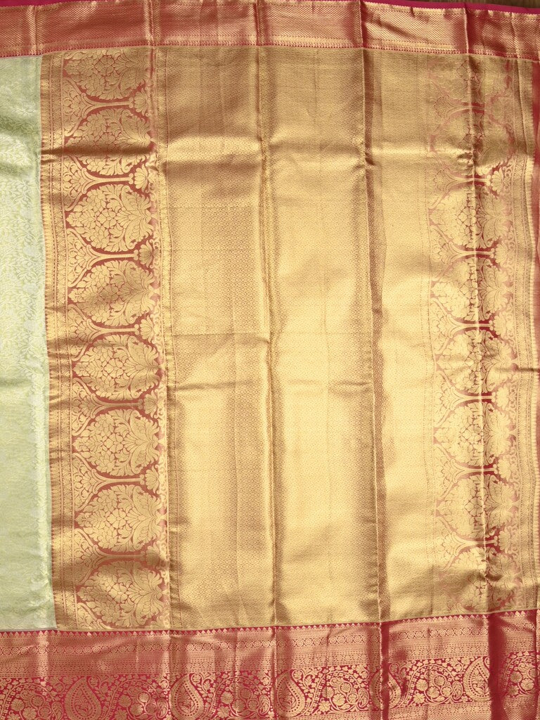 Kanchi pattu saree cream color allover zari weaves & kanchi border with rich pallu and contrast blouse