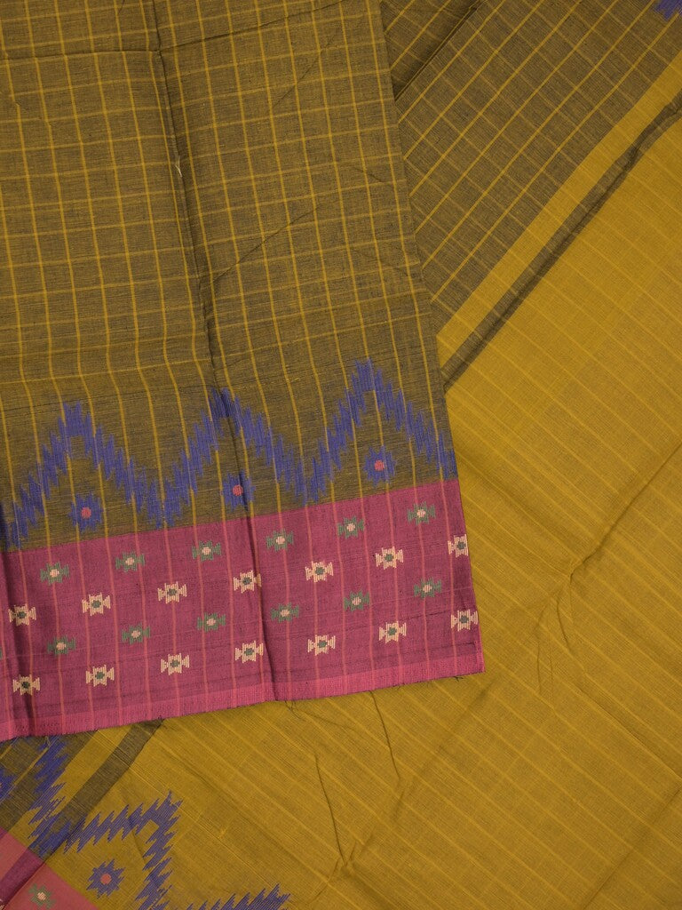 Dhaka cotton saree in snuff color allover checks with contrast pallu