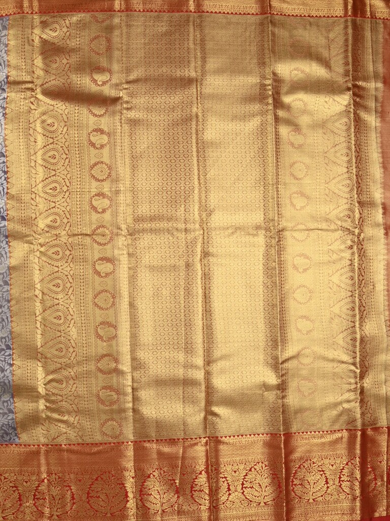 Kanchi pattu saree navy blue color allover zari weaves & kanchi border with rich pallu and contrast blouse