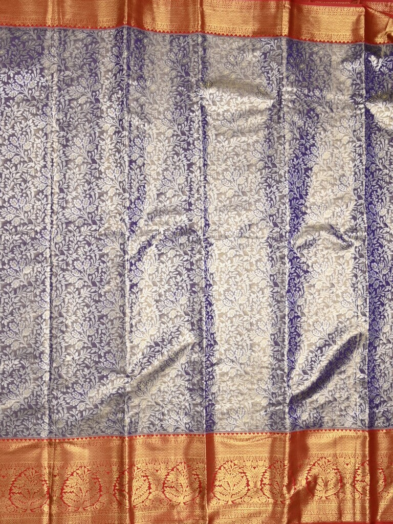 Kanchi pattu saree navy blue color allover zari weaves & kanchi border with rich pallu and contrast blouse