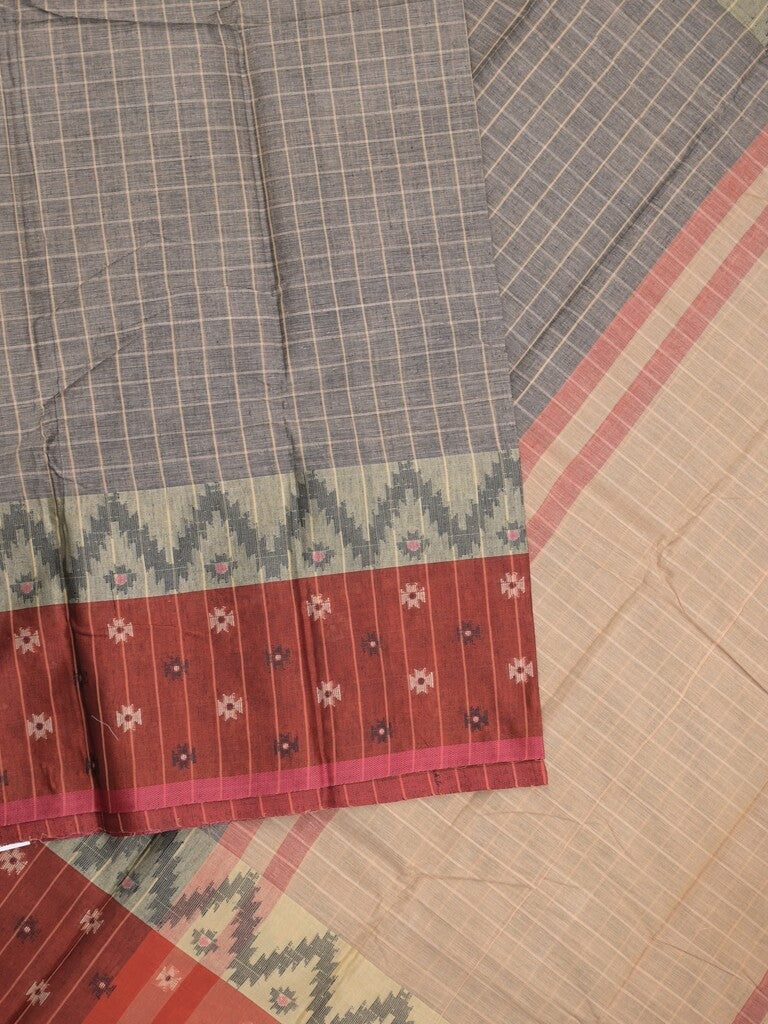 Dhaka cotton saree in grey color allover checks with contrast pallu