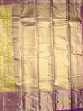 Kanchi pattu saree light yellow color allover zari weaves & kanchi border with rich pallu and contrast blouse