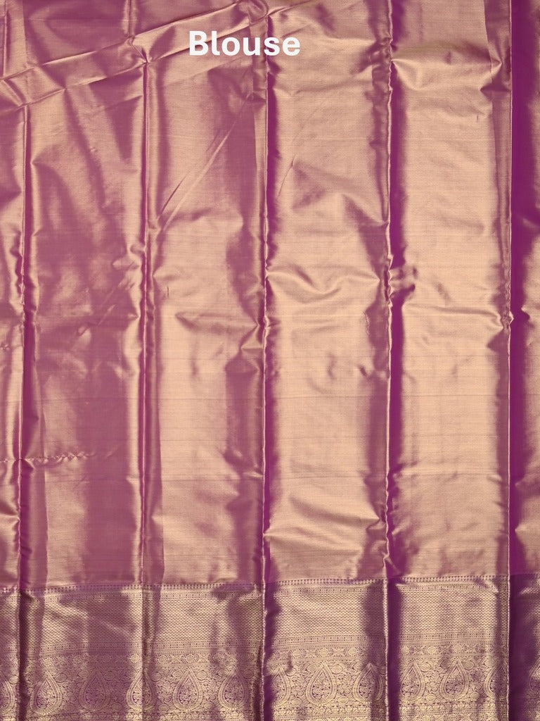 Kanchi pattu saree light yellow color allover zari weaves & kanchi border with rich pallu and contrast blouse