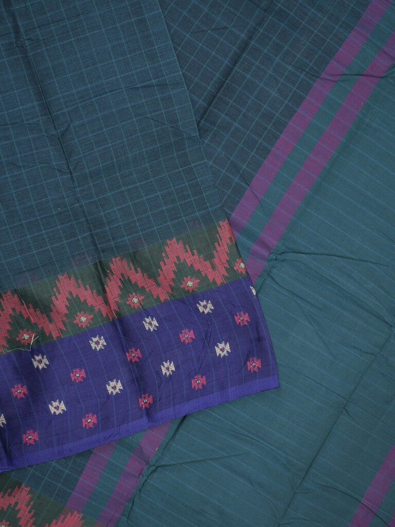 Dhaka cotton saree in peacock blue color allover checks with contrast pallu