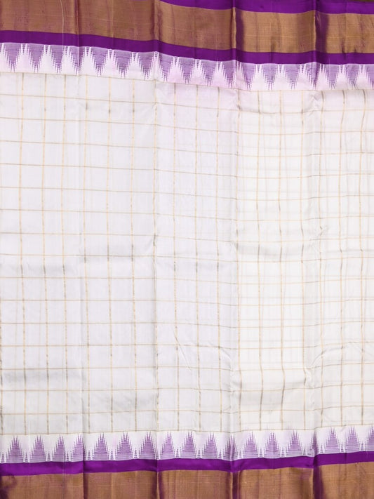 Gadwal pattu saree white color allover zari weaves & kanchi border with rich pallu and contrast plain blouse