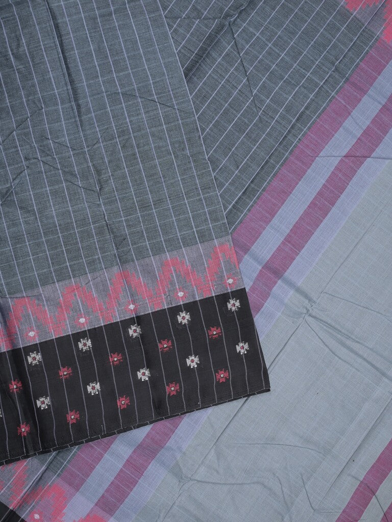 Dhaka cotton saree in grey color allover checks with contrast pallu