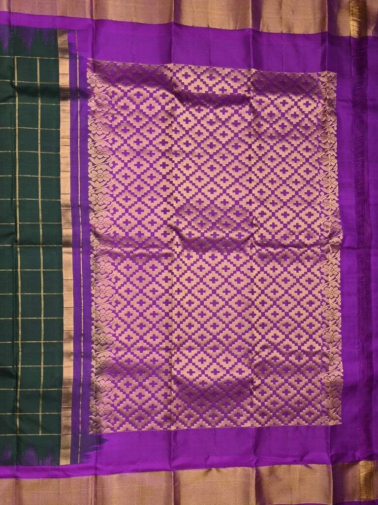 Gadwal pattu saree black color allover zari weaves & kanchi border with rich pallu and contrast plain blouse