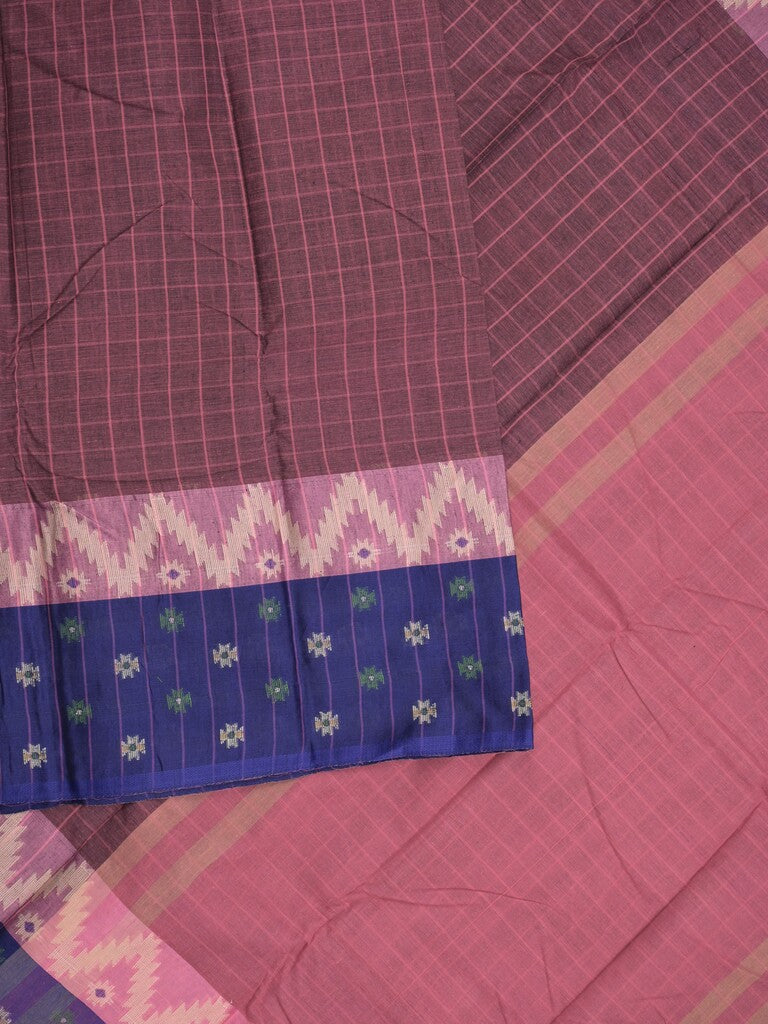 Dhaka cotton saree in pinkish brown color allover checks with contrast pallu