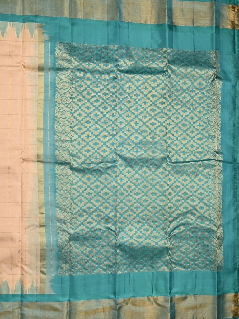 Gadwal pattu saree cream color allover zari weaves & kanchi border with rich pallu and contrast plain blouse