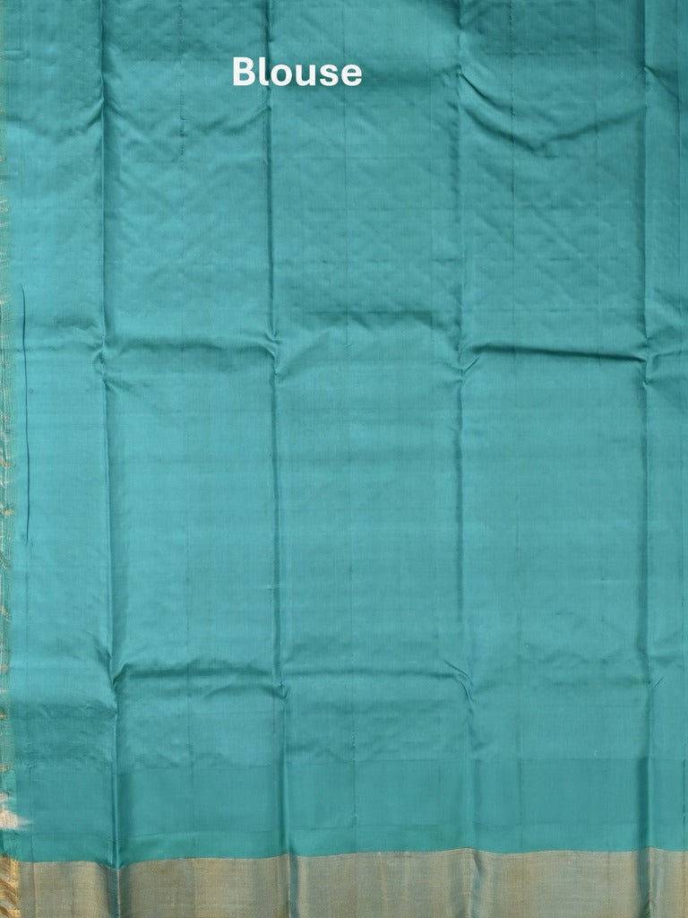 Gadwal pattu saree cream color allover zari weaves & kanchi border with rich pallu and contrast plain blouse