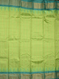 Gadwal pattu saree parrot green color allover zari weaves & kanchi border with rich pallu and contrast plain blouse