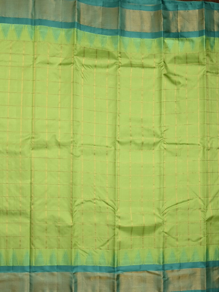 Gadwal pattu saree parrot green color allover zari weaves & kanchi border with rich pallu and contrast plain blouse