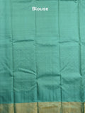 Gadwal pattu saree parrot green color allover zari weaves & kanchi border with rich pallu and contrast plain blouse