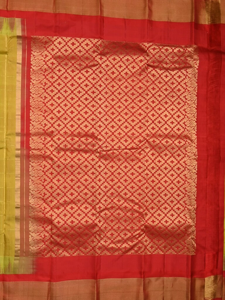 Gadwal pattu saree golden yellow color allover zari weaves & kanchi border with rich pallu and contrast plain blouse