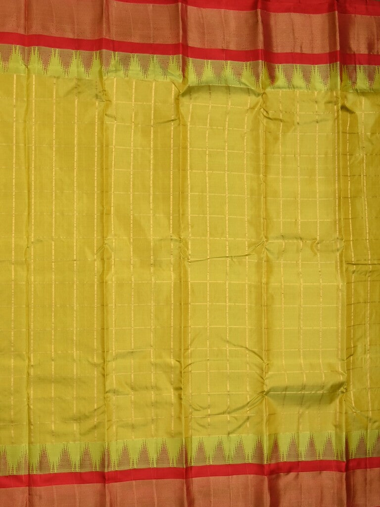 Gadwal pattu saree golden yellow color allover zari weaves & kanchi border with rich pallu and contrast plain blouse