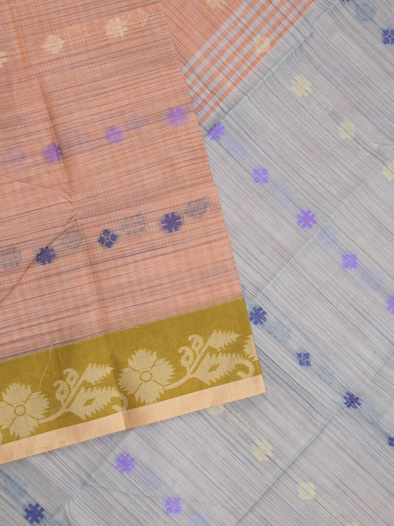Dhaka cotton saree in light pink color allover motifs with contrast pallu