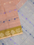 Dhaka cotton saree in light pink color allover motifs with contrast pallu