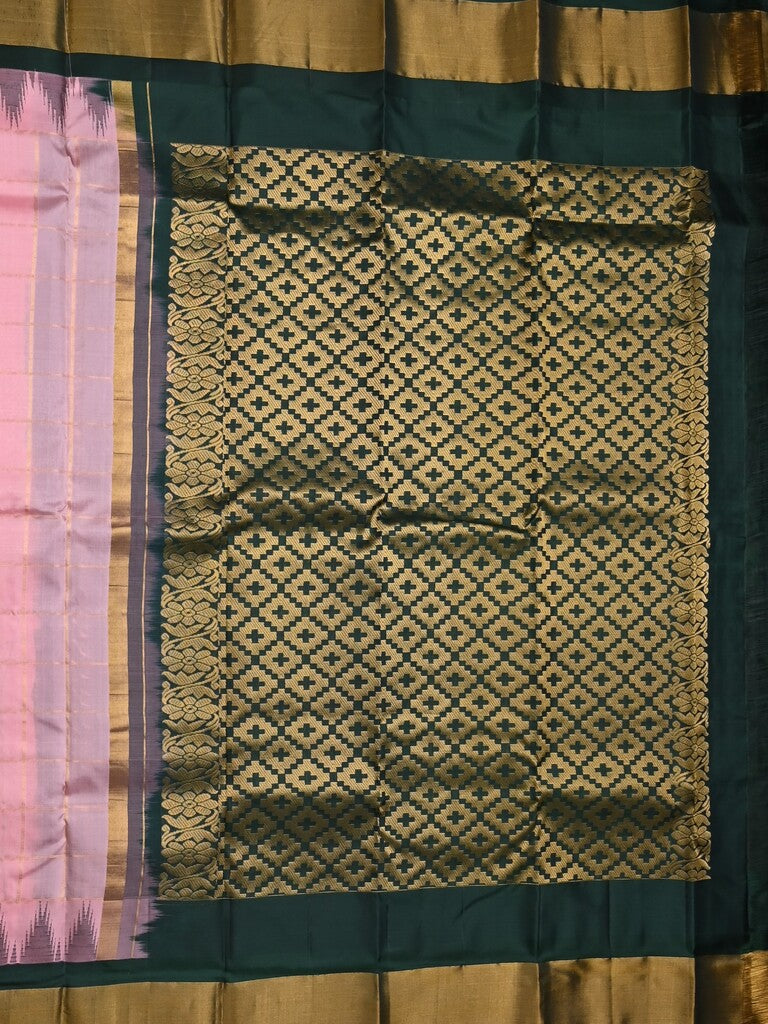 Gadwal pattu saree baby pink color allover zari weaves & kanchi border with rich pallu and contrast plain blouse