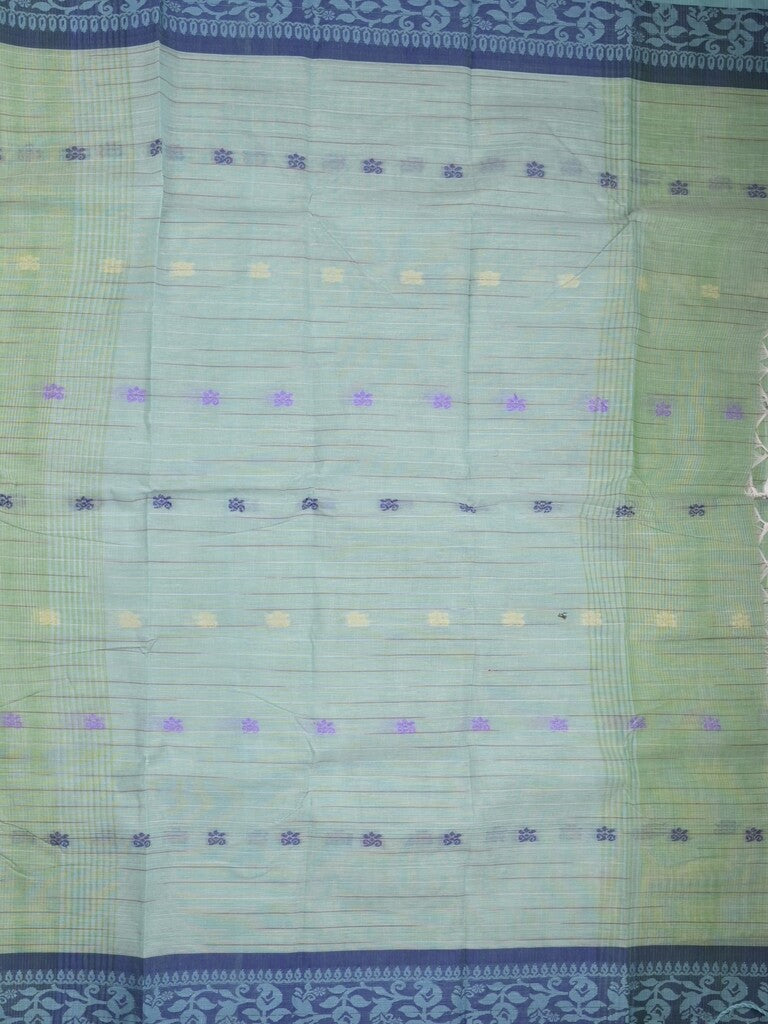 Dhaka cotton saree in light green color allover motifs with contrast pallu