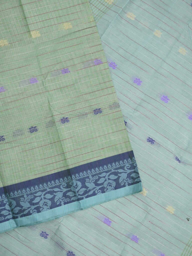 Dhaka cotton saree in light green color allover motifs with contrast pallu
