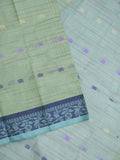 Dhaka cotton saree in light green color allover motifs with contrast pallu