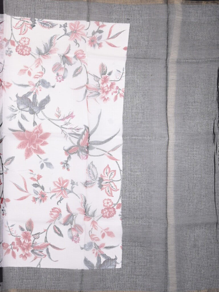 Kota fancy fancy saree white color allover prints & zari border with printed pallu and contrast plain blouse