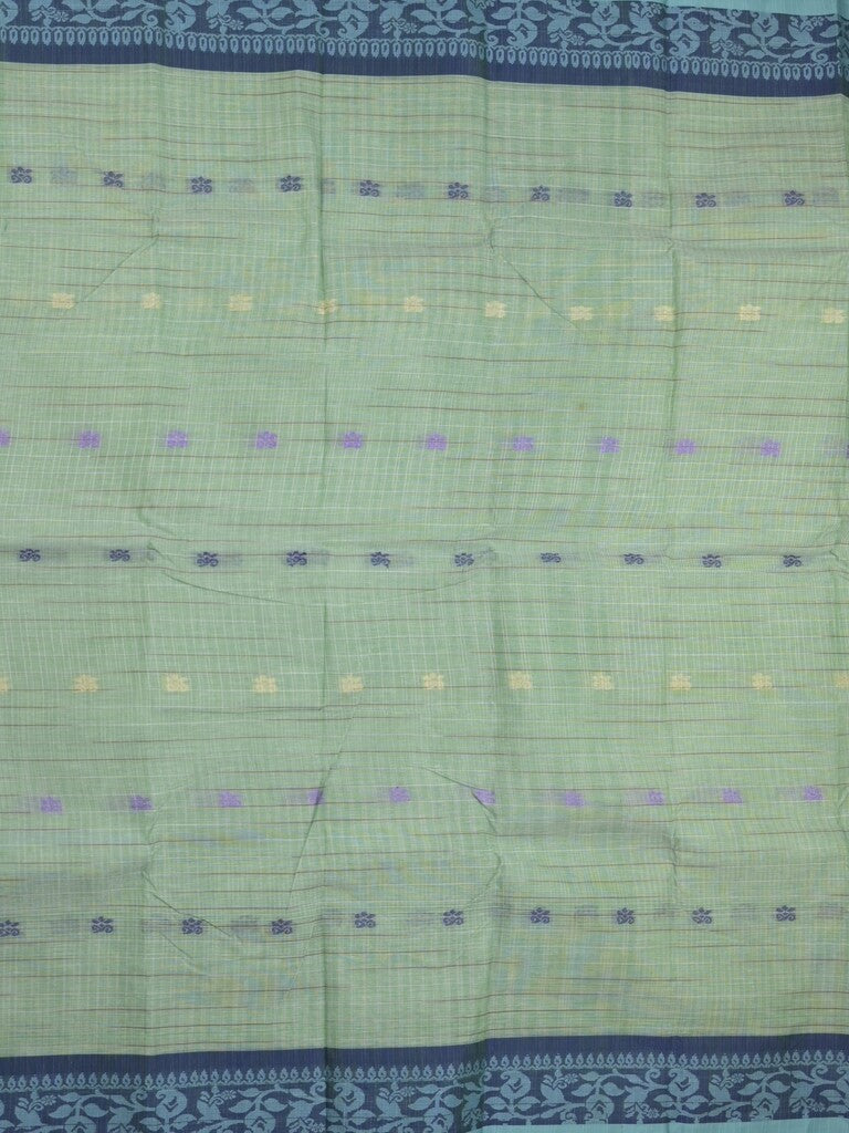 Dhaka cotton saree in light green color allover motifs with contrast pallu