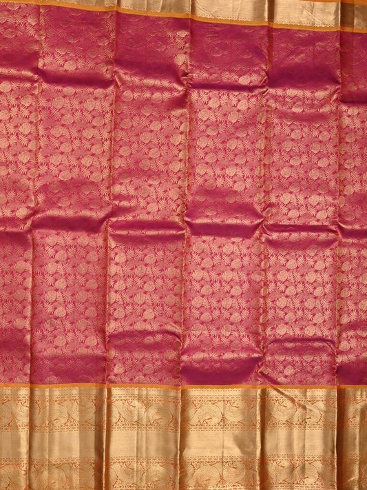 Kanchi pattu saree pink color allover zari weaves & kanchi border with rich pallu and contrast blouse