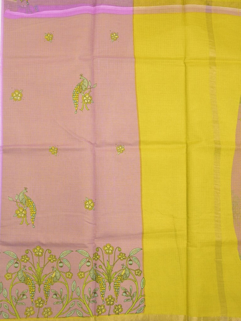 Kota fancy fancy saree purple color allover prints & zari border with printed pallu and contrast plain blouse