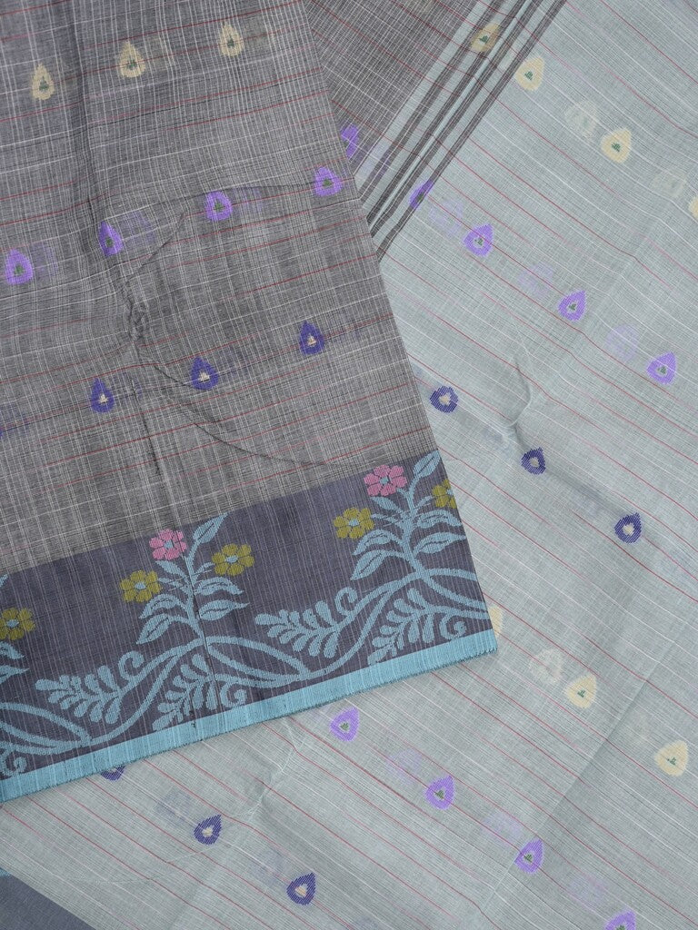 Dhaka cotton saree in grey color allover motifs with contrast pallu