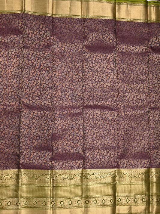 Kanchi pattu saree dark wine color allover zari weaves & kanchi border with rich pallu and contrast blouse