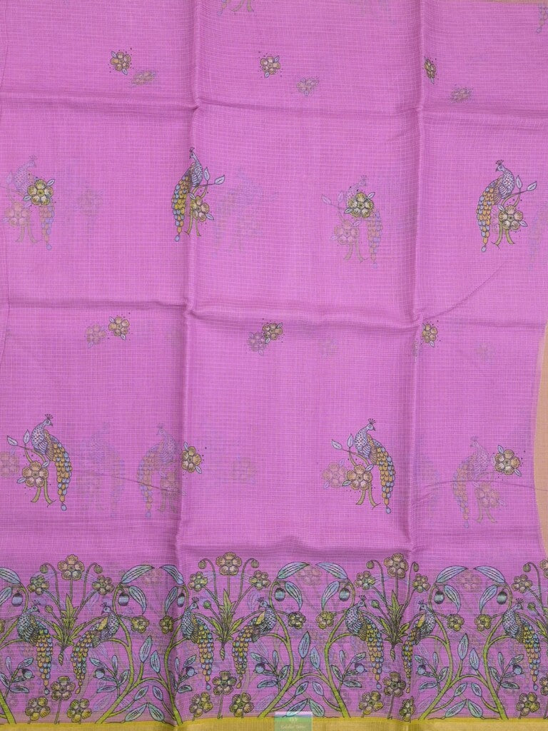 Kota fancy fancy saree purple color allover prints & zari border with printed pallu and contrast plain blouse