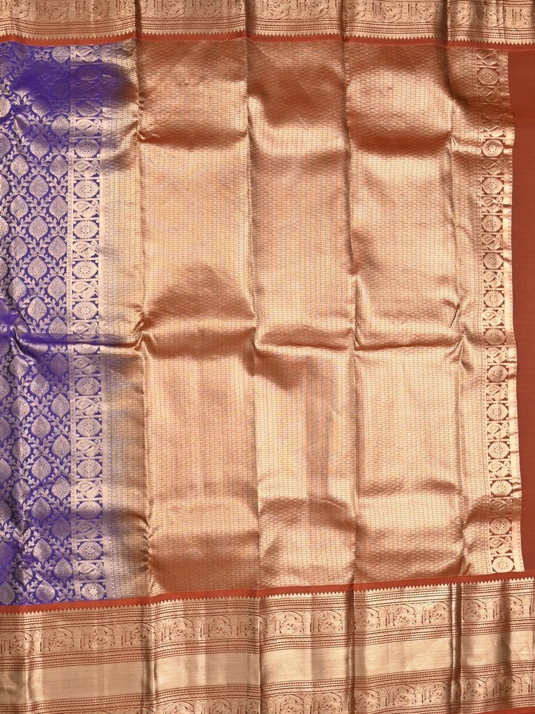 Kanchi pattu saree navy blue color allover zari weaves & kanchi border with rich pallu and contrast blouse