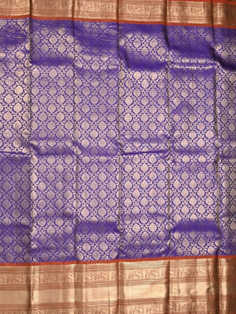 Kanchi pattu saree navy blue color allover zari weaves & kanchi border with rich pallu and contrast blouse