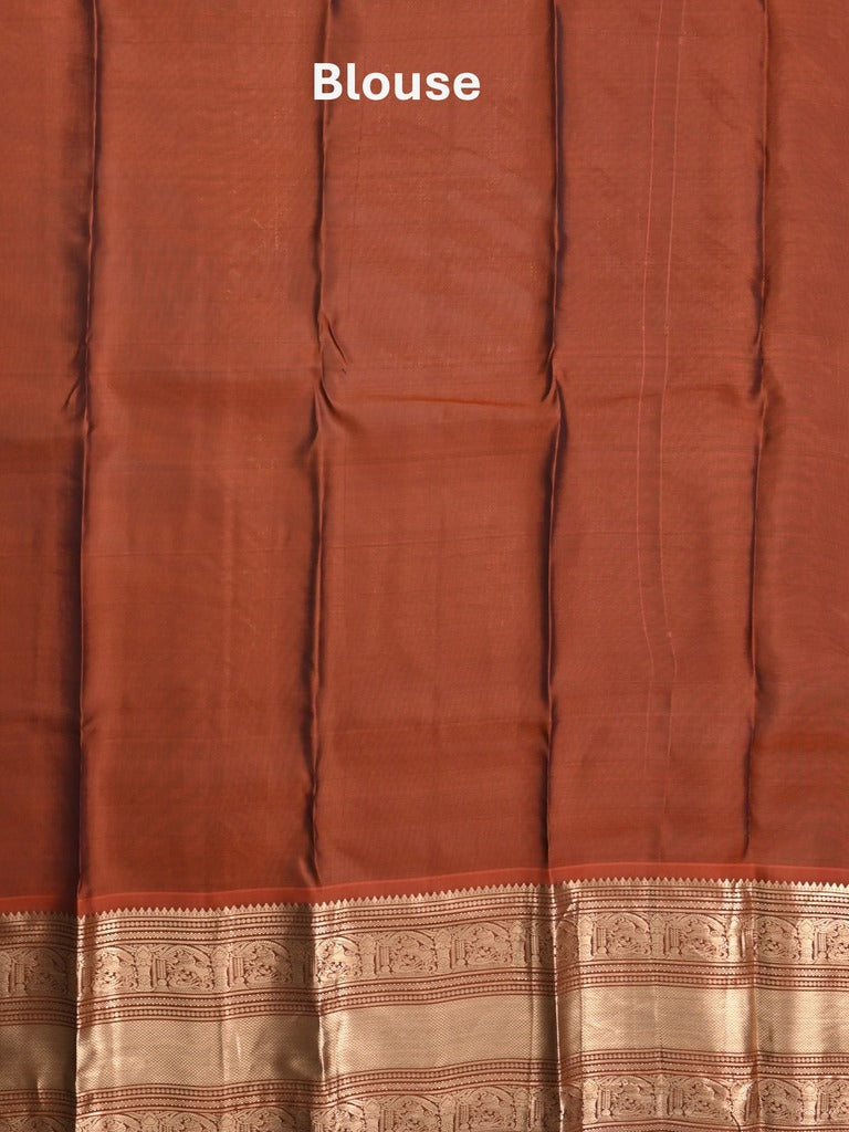 Kanchi pattu saree navy blue color allover zari weaves & kanchi border with rich pallu and contrast blouse