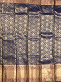 Kanchi pattu saree dark blue color allover zari weaves & kanchi border with rich pallu and contrast blouse