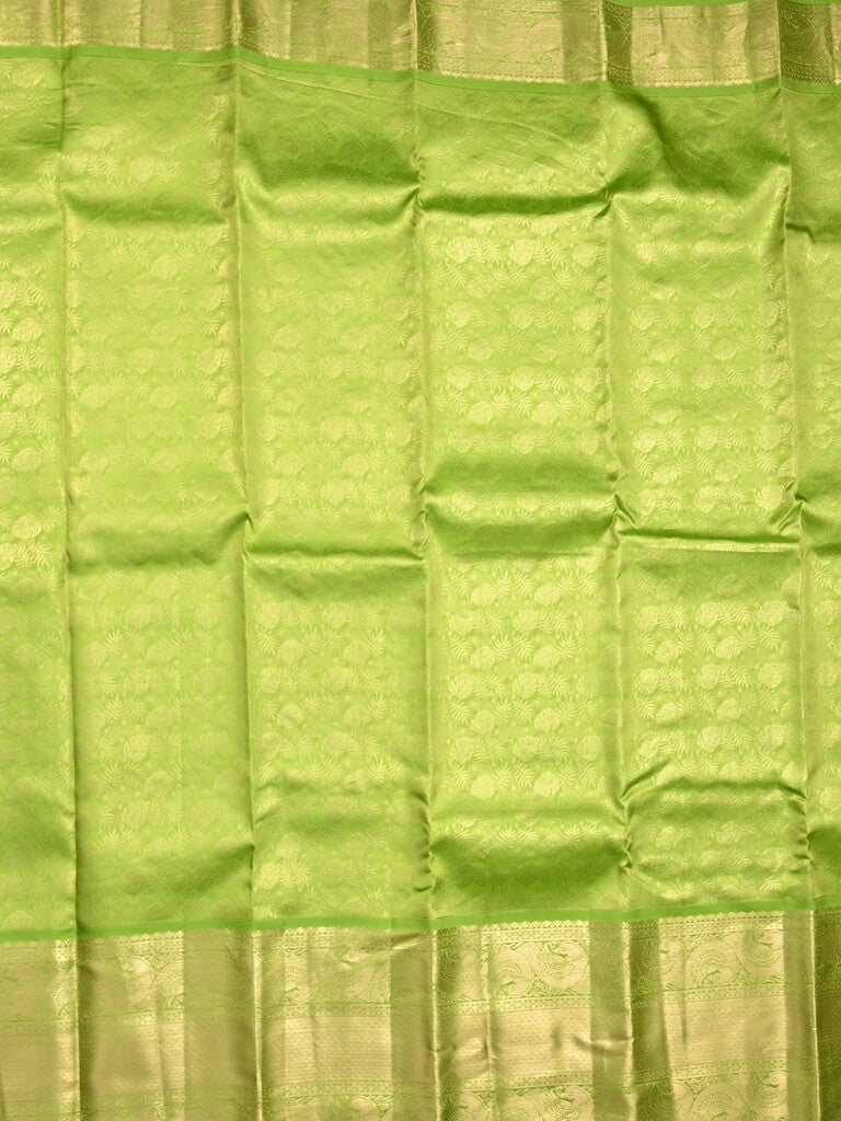 Kanchi pattu saree parrot green color allover zari weaves & kanchi border with rich pallu and contrast blouse