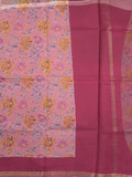 Kota fancy fancy saree baby pink color allover prints & zari border with printed pallu and contrast plain blouse