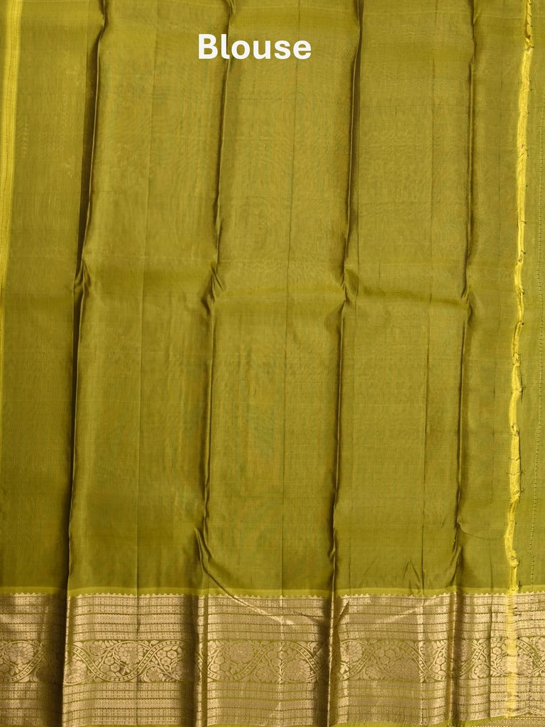 Kanchi pattu saree peacock blue color allover zari weaves & kanchi border with rich pallu and contrast blouse