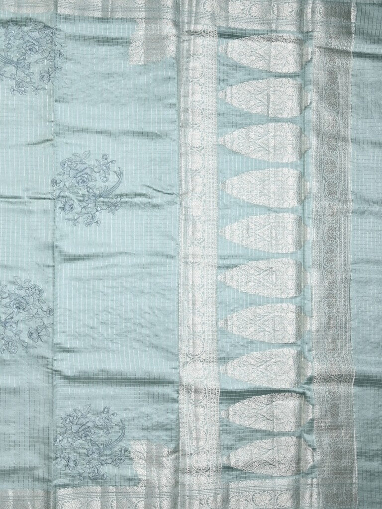 Raw mango pattu saree sky blue color allover zari weaves & zari border with zari pallu and self blouse