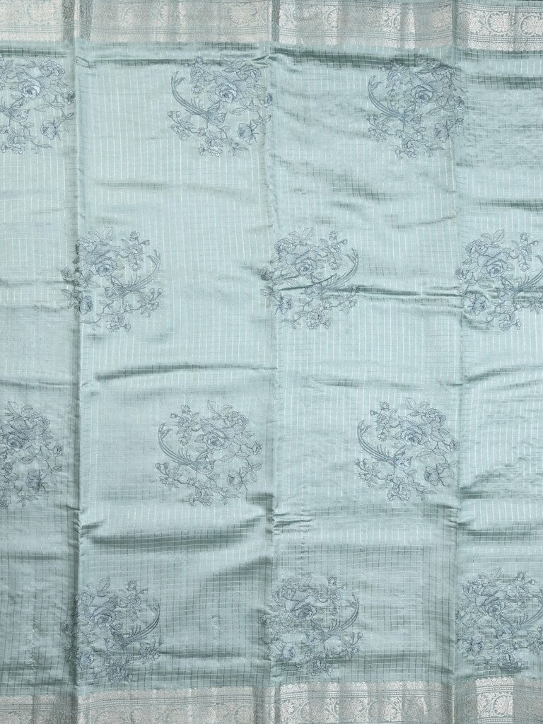 Raw mango pattu saree sky blue color allover zari weaves & zari border with zari pallu and self blouse