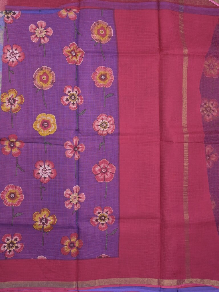 Kota fancy fancy saree royal blue color allover prints & zari border with printed pallu and contrast plain blouse
