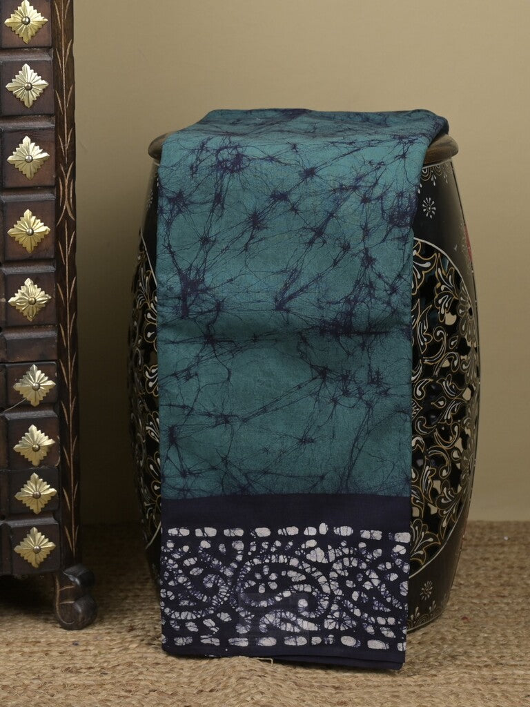 Maheswari cotton saree in peacock blue color with contrast pallu and attached plain blouse