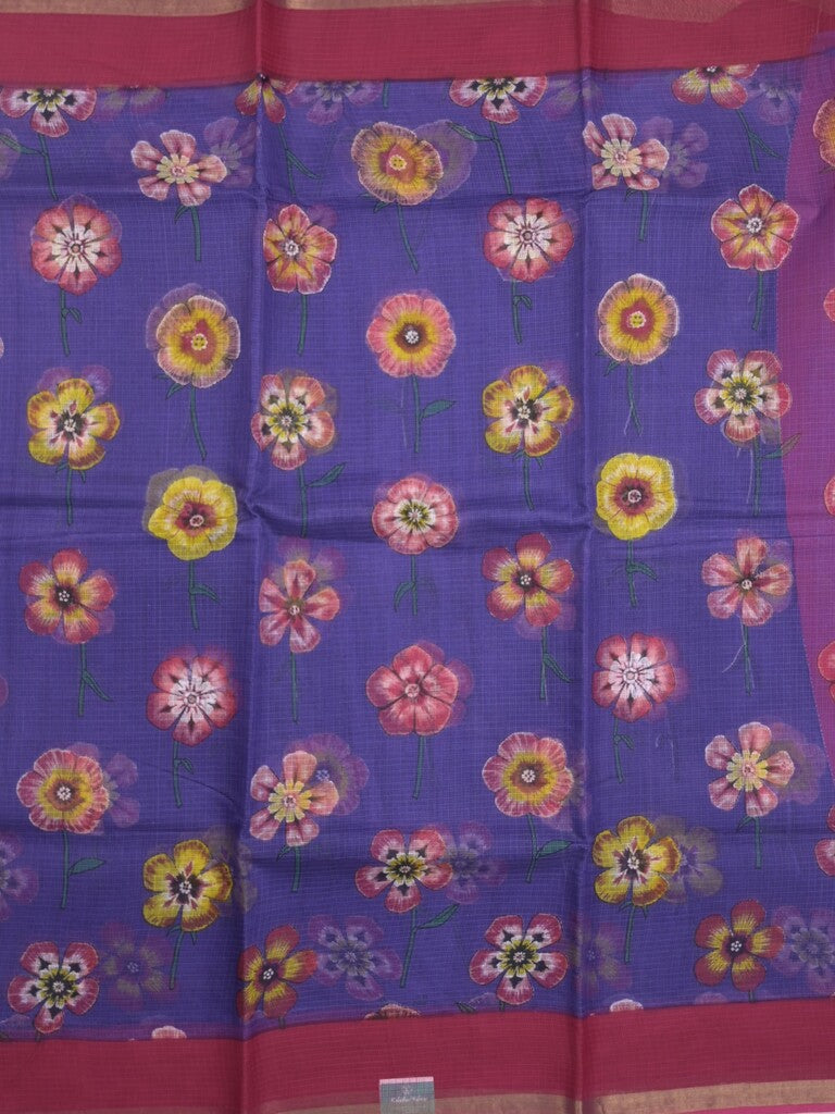 Kota fancy fancy saree royal blue color allover prints & zari border with printed pallu and contrast plain blouse