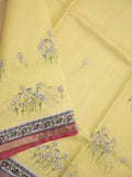 Kota fancy fancy saree light yellow color allover prints & zari border with printed pallu and contrast plain blouse